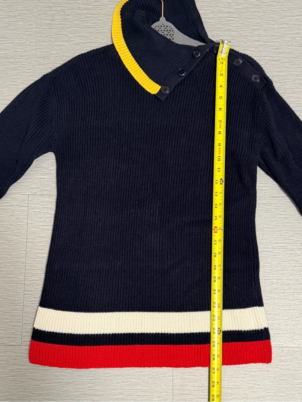 Talbots Petite MP Navy Colorblock Button Neck Cotton Sweater Tunic - Picture 5 of 9